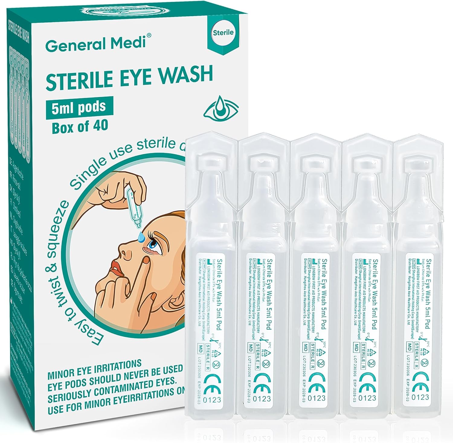 General Medi Eye Wash - Sterile Saline Solution 5ml/0.9% (Pack of 40) (5ml-40pac...