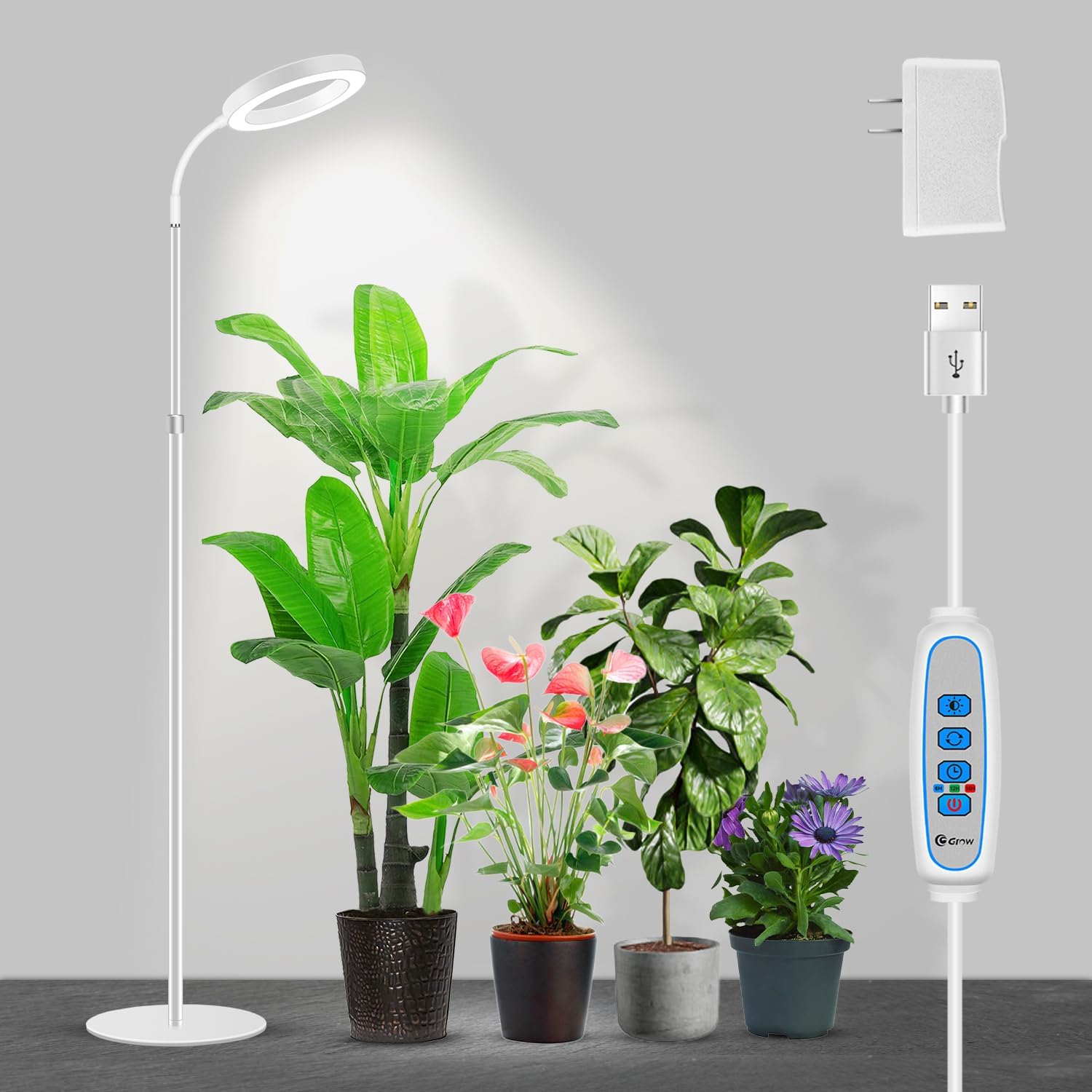 Garpsen Grow Light, Full Spectrum LED Floor Plant Light with Timer 6/12/16H, 3 C...