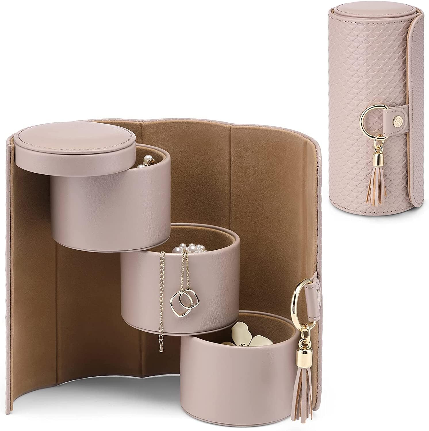 Vlando Travel Jewellery Case, Faux Leather Jewellery Rolls Jewellery Organiser f...