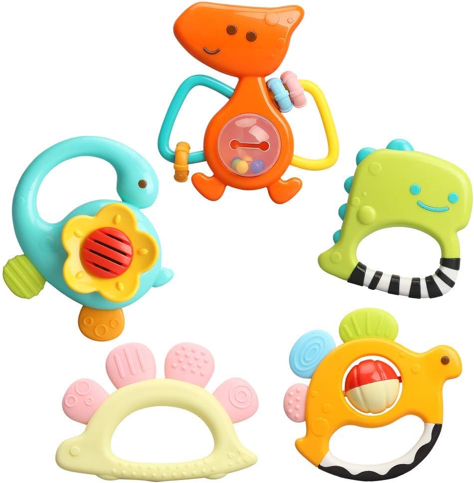 TINOTEEN Baby Rattles Toys Set, 5Pcs Teether Shaker Grab Spin Rattle Toy for 3 6...