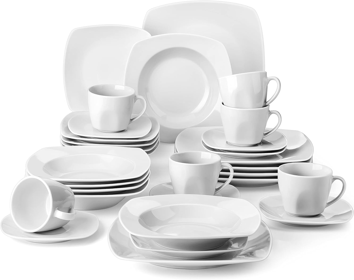 MALACASA Dinner Sets for 6 People, 30-Piece Porcelain Plates and Bowls Set Ivory...