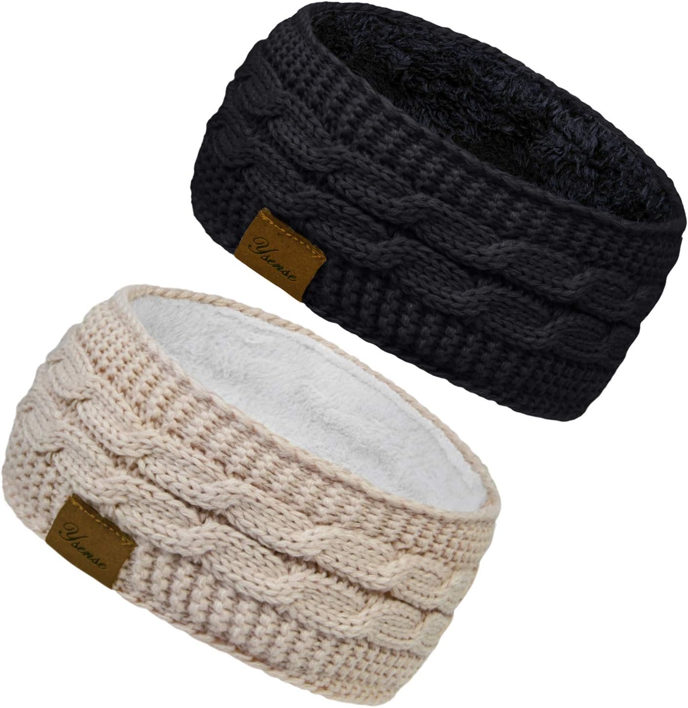 Women Knitted Chunky Headbands Velvet Elastic Thermal Headbands Winter Cable Kni...