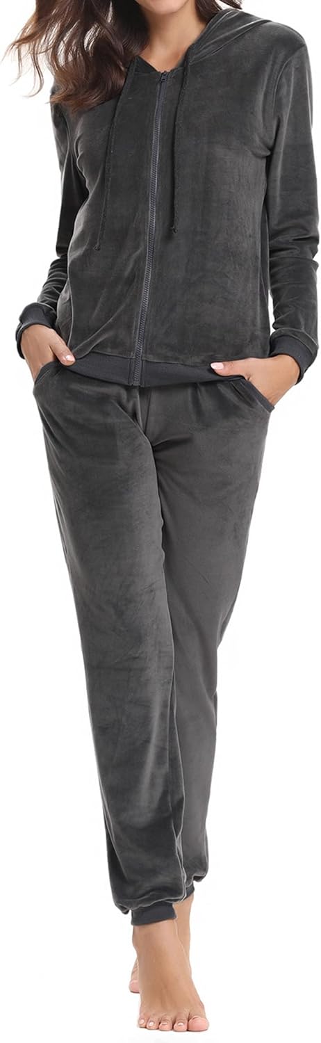 Aottori Women Tracksuit Set Velour Lounge Wear UK Ladies Velvet Long Sleeve Full...