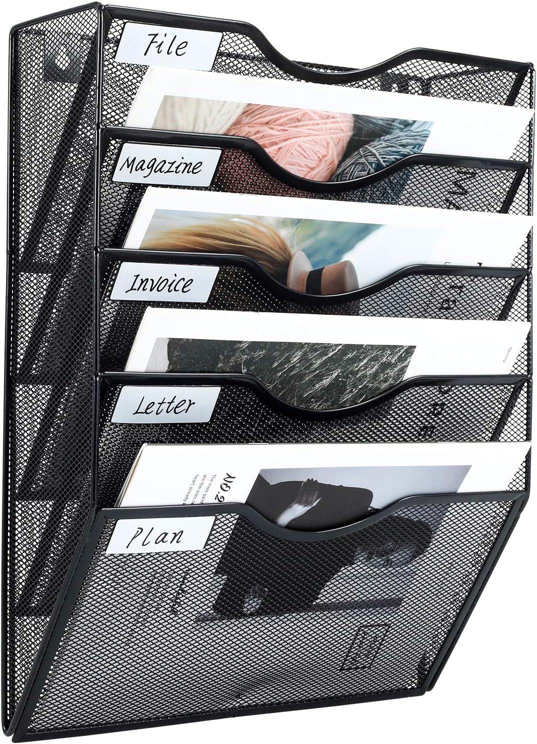 EasyPAG 5 Tier A4 Mesh in Tray Wall Pocket File Holder Mail Organiser Magazine S...