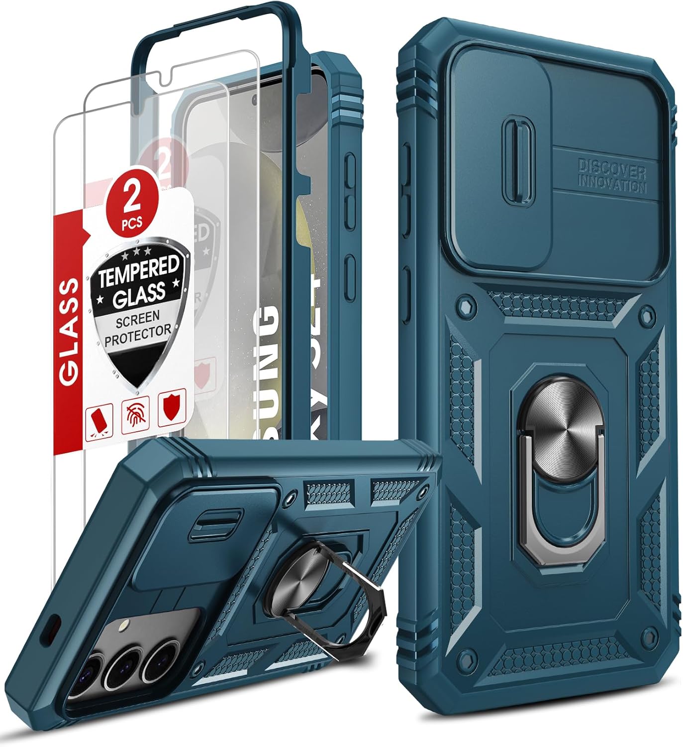 LeYi for Samsung Galaxy S24 5G Case with Camera Cover Slider, 360° Full Body Arm...