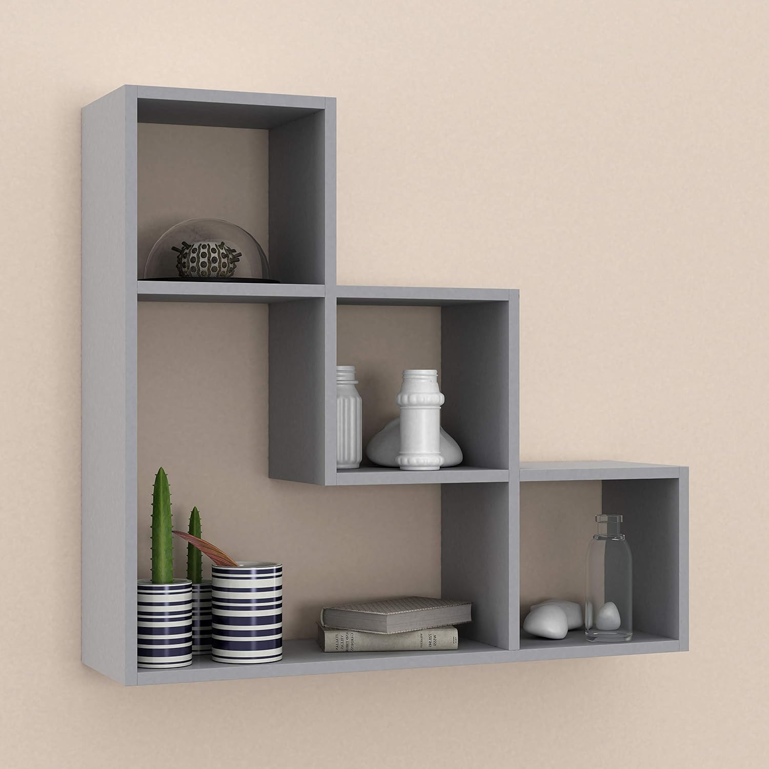 URBNLIVING Lyon 3 Step Wooden Floating Wall Mounting Shelf Display Unit Book Sto...