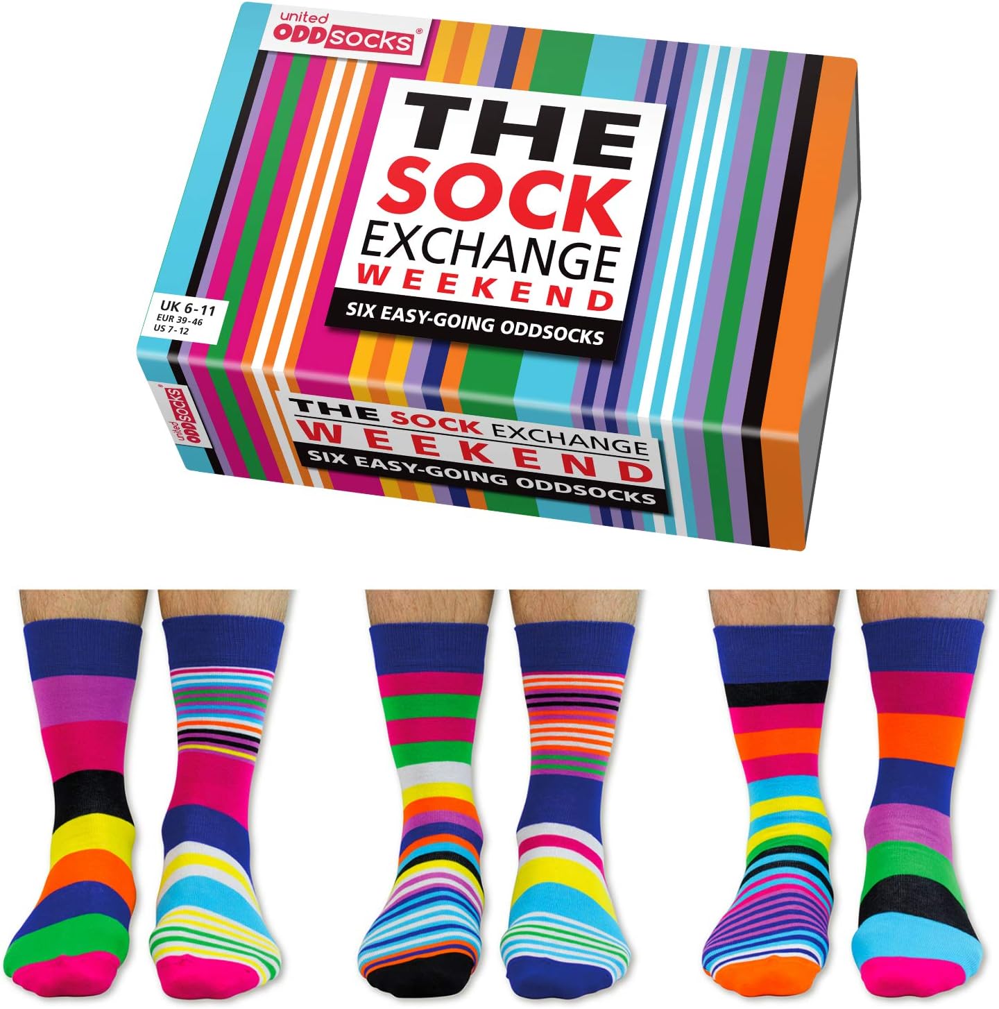 United Oddsocks-The Sock Exchange Weekend- Box of 6 Colourful Mix & Match Stripe...