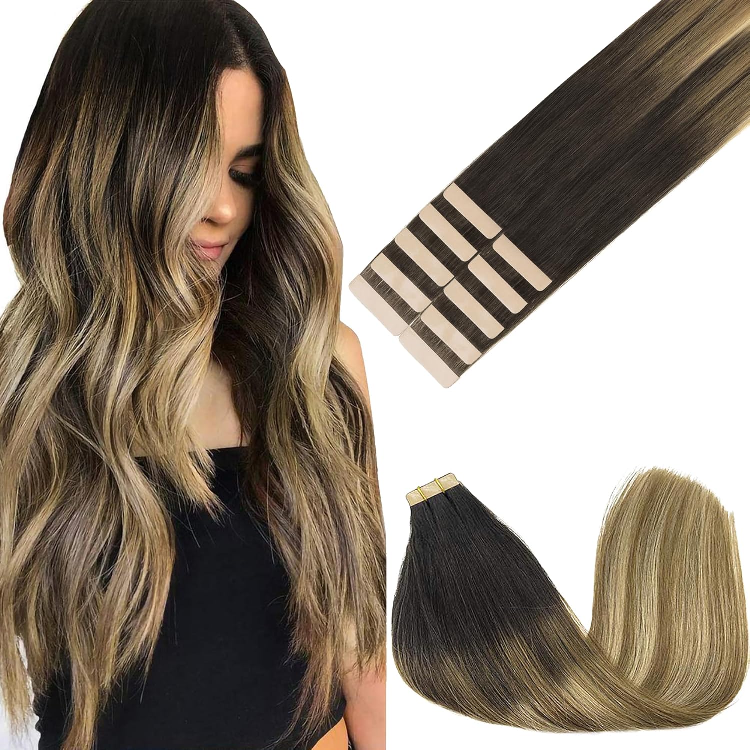 GOO GOO Tape in Hair Extensions human hair, tape Hair Extensions, 22inch 30g 10p...