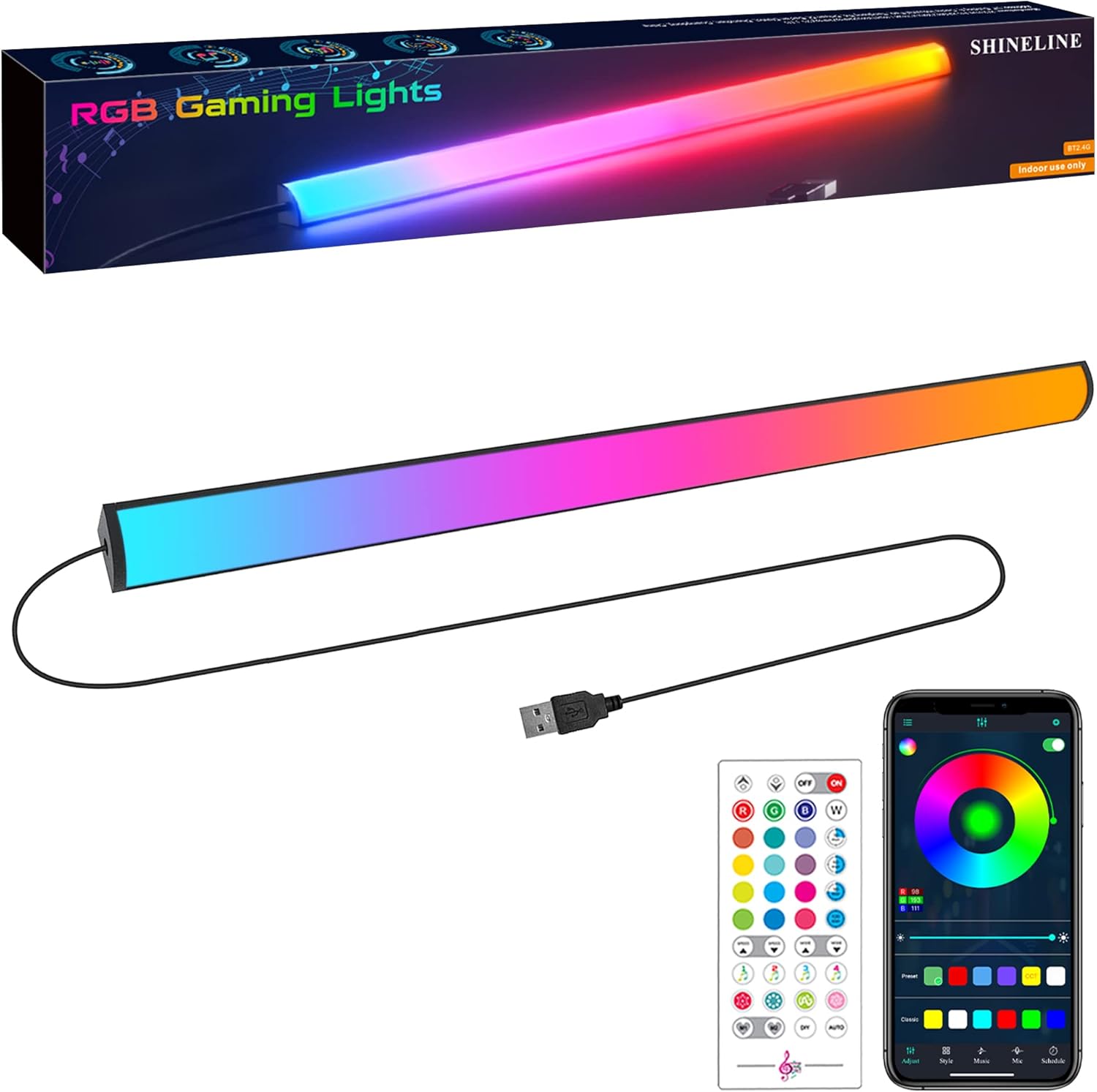 SHINELINE RGB Gaming Lights,Led Light Bar with Remote and APP Control Color Chan...