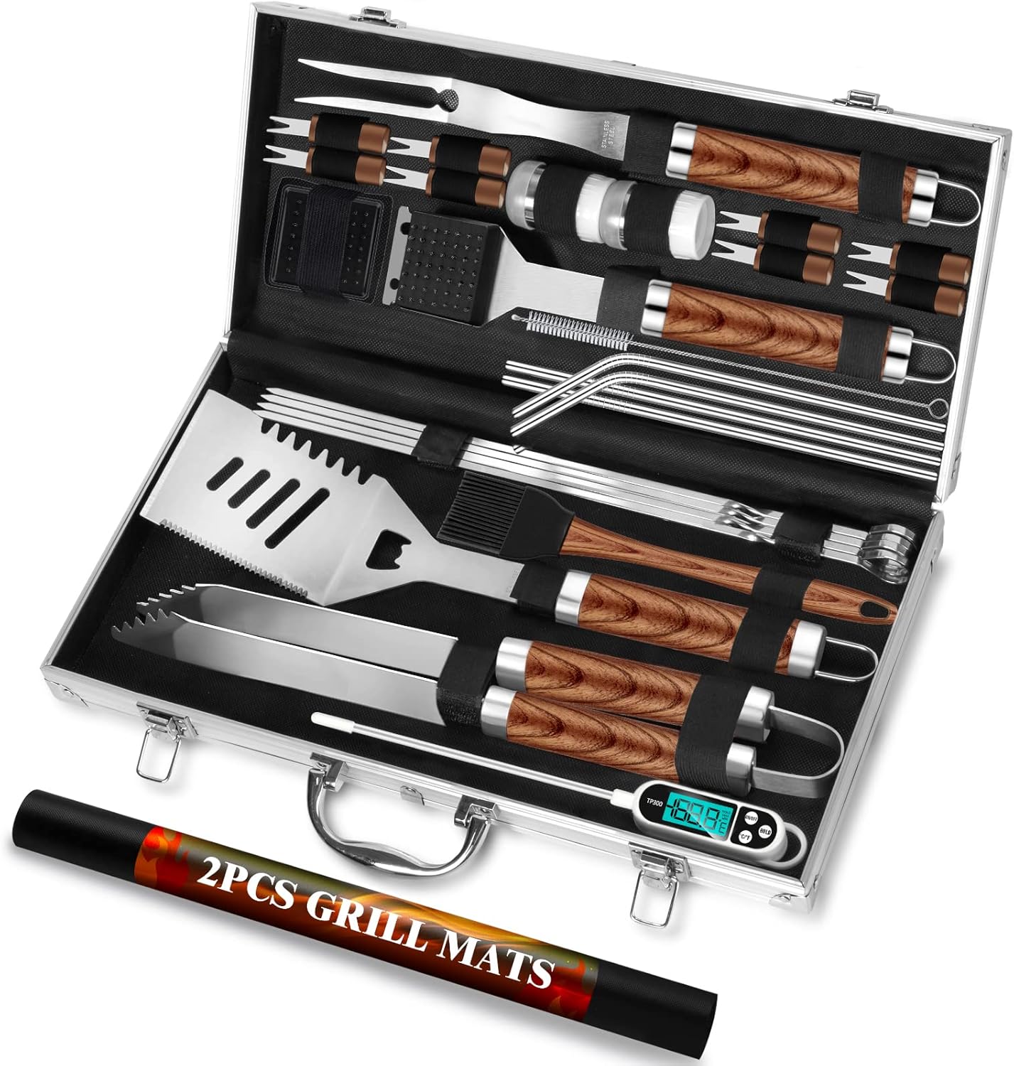 ROMANTICIST 30pcs BBQ Grill Tool Set for Men Dad, Heavy Duty Stainless Steel Gri...