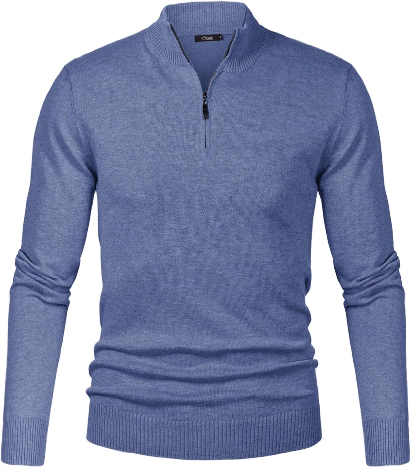 iClosam Men's Quarter Zip Knitted Pullover Regular Fit with Stand-Up Collar L Bl...