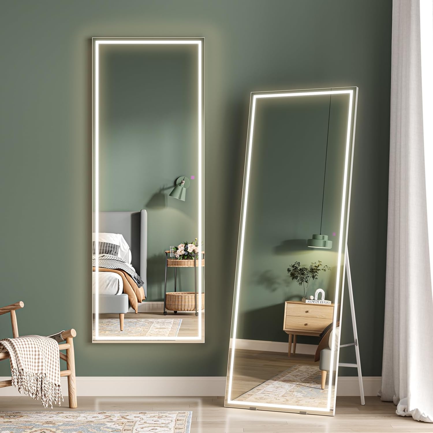 Dripex LED Full Length Dressing Mirror, 160x50cm Free Standing Floor Mirror, Wal...