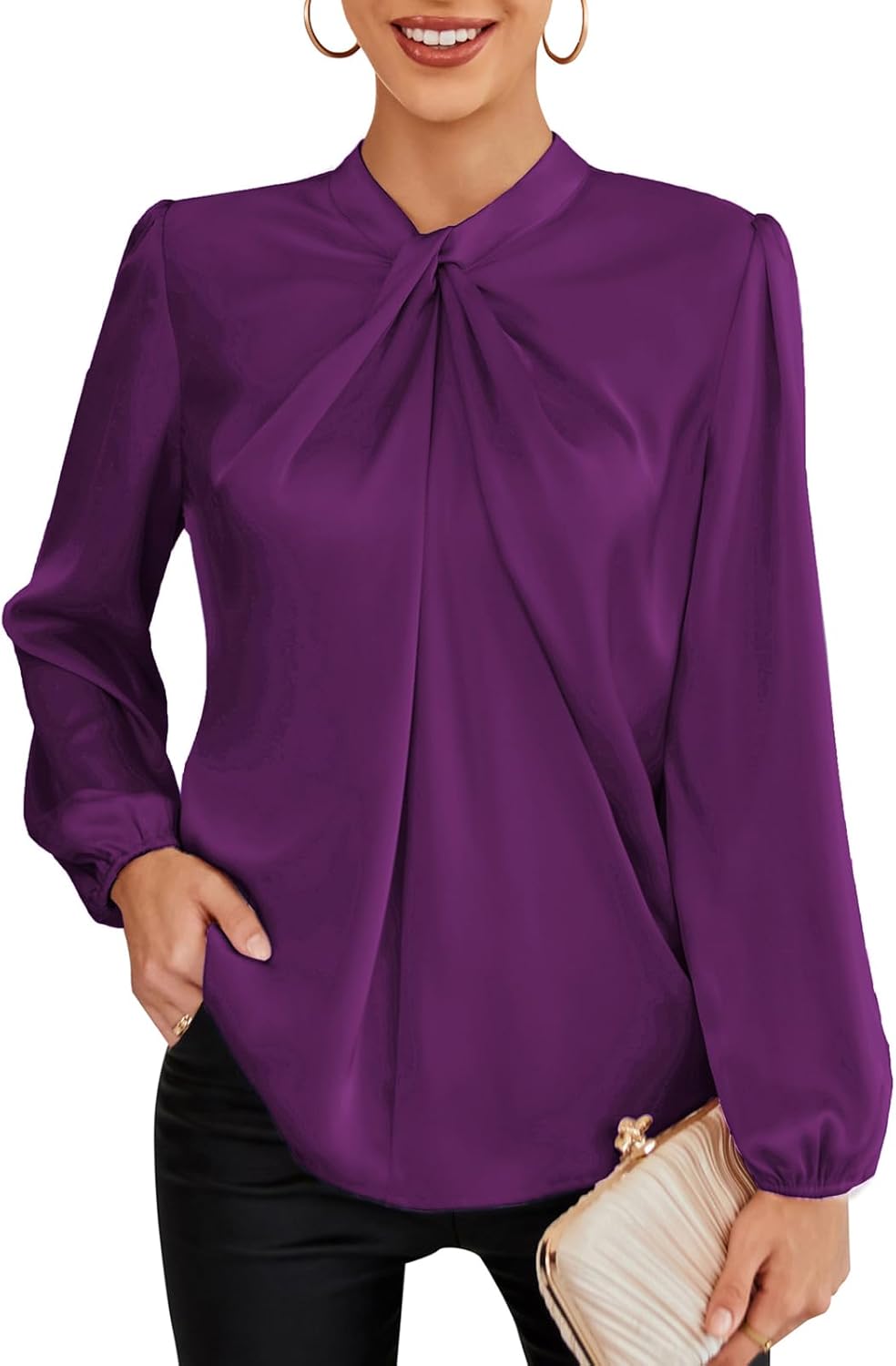 GRACE KARIN Long Sleeve Blouse for Women UK Elegant Loose Fit Knotted Neck Work...