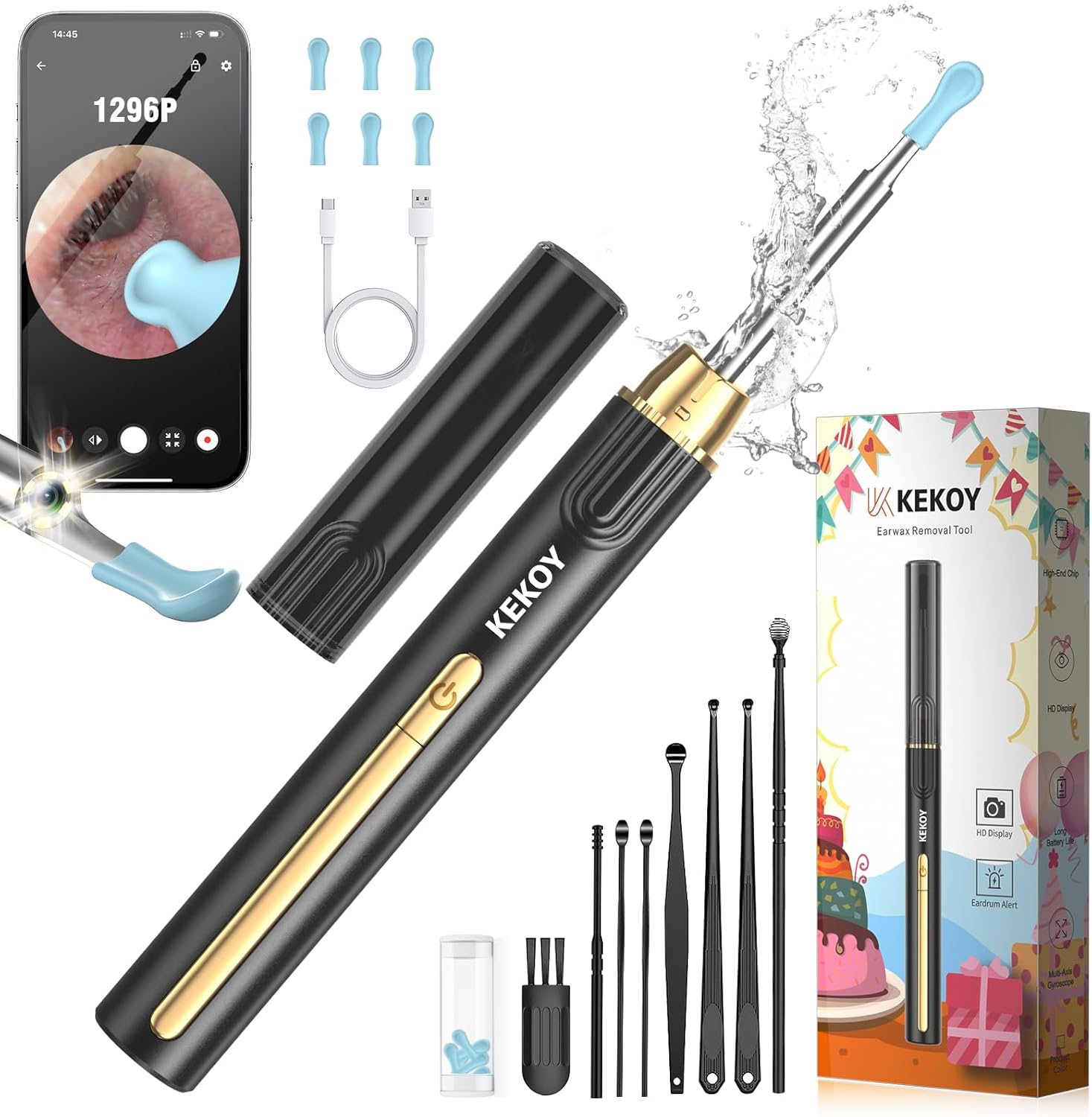 Kekoy P8 Ear Wax Removal Kit, WiFi Ear Cleaner with Camera 1296P HD, Rechargeabl...