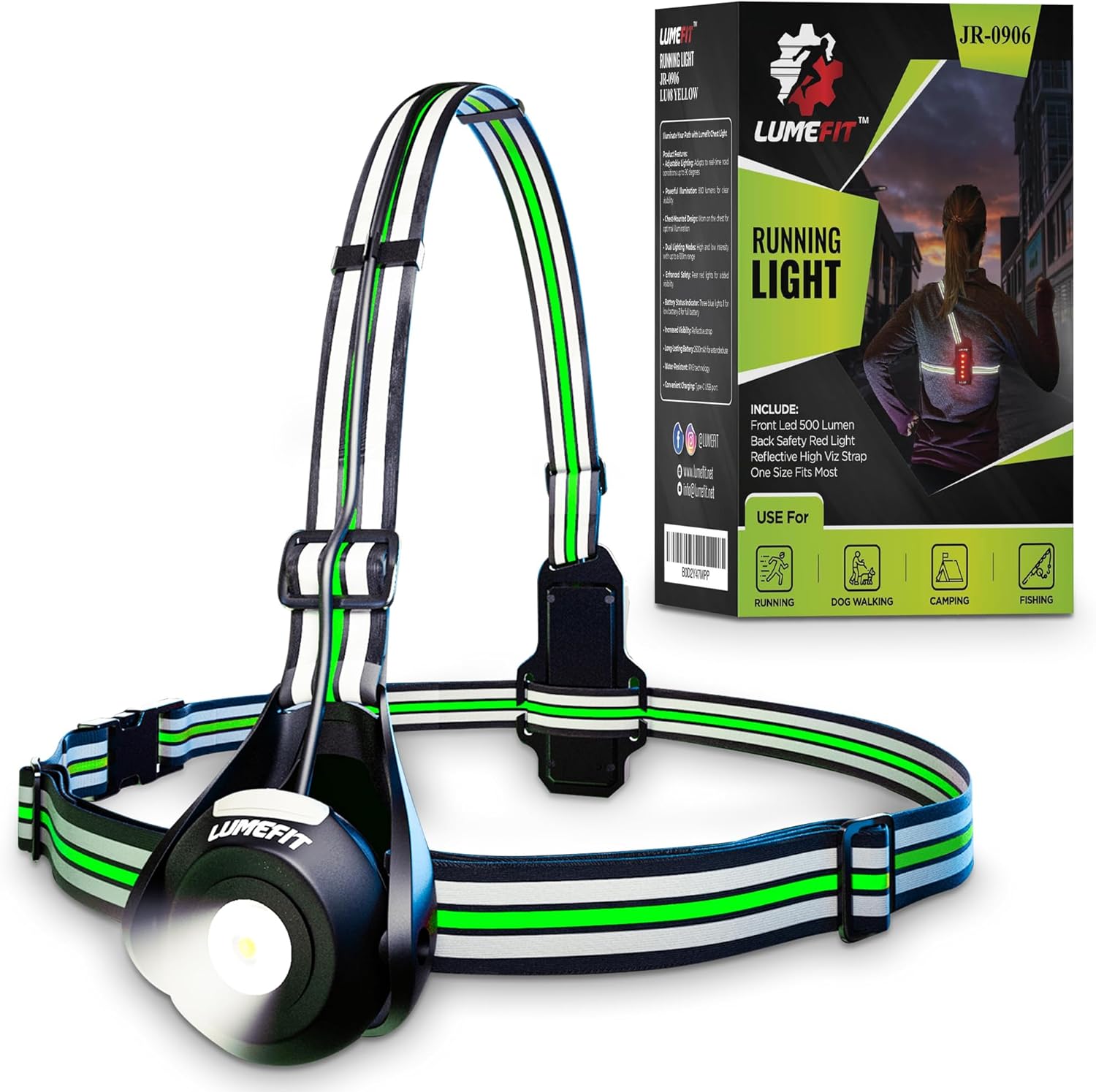 LUMEFIT Run Light Running Lights for Runners Chest LED Lamp 90° Adjustable Beam...