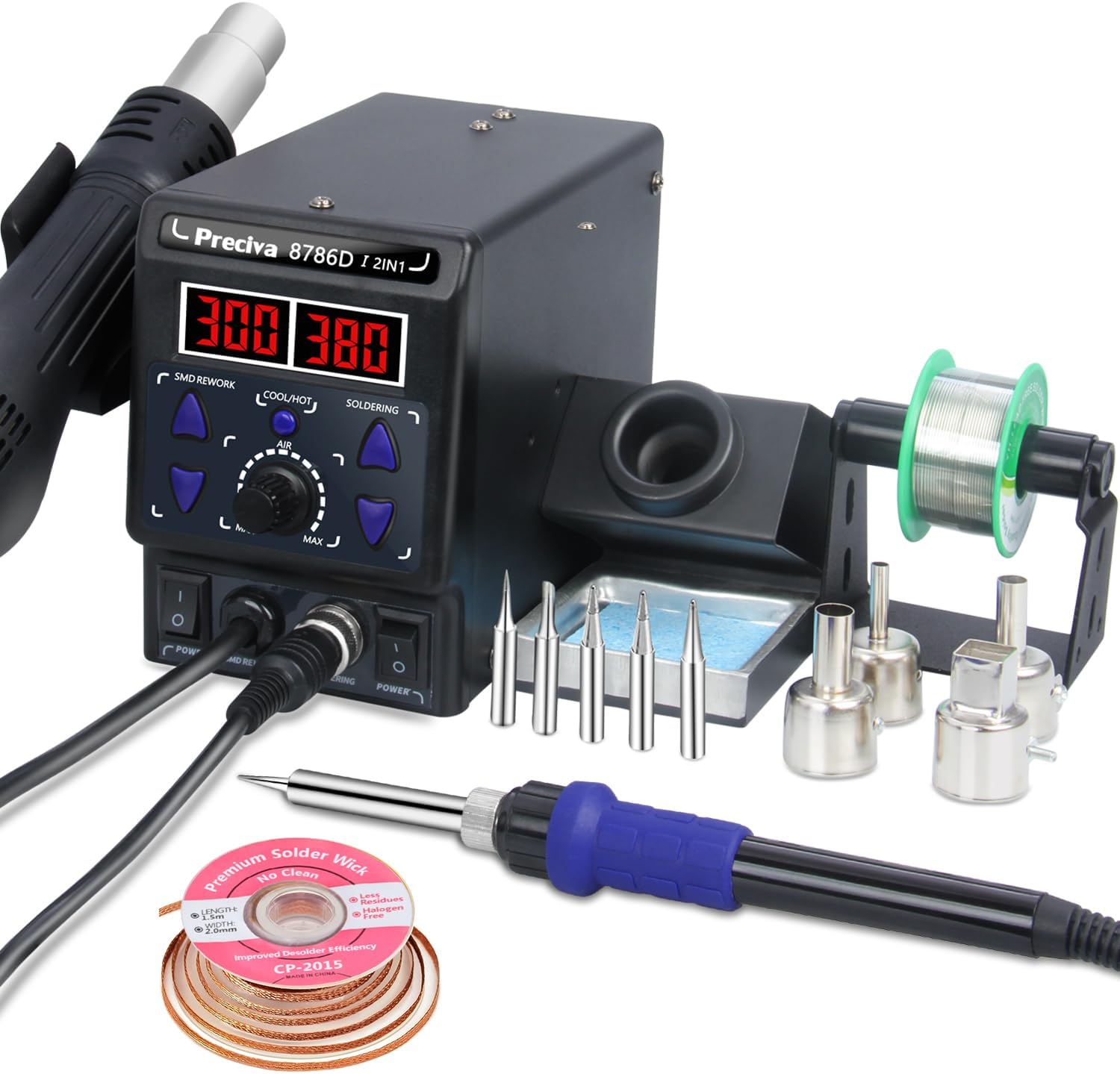Preciva 8786D I 2-in-1 Hot Air Gun Rework and Soldering Iron Station with ℉/℃, C...