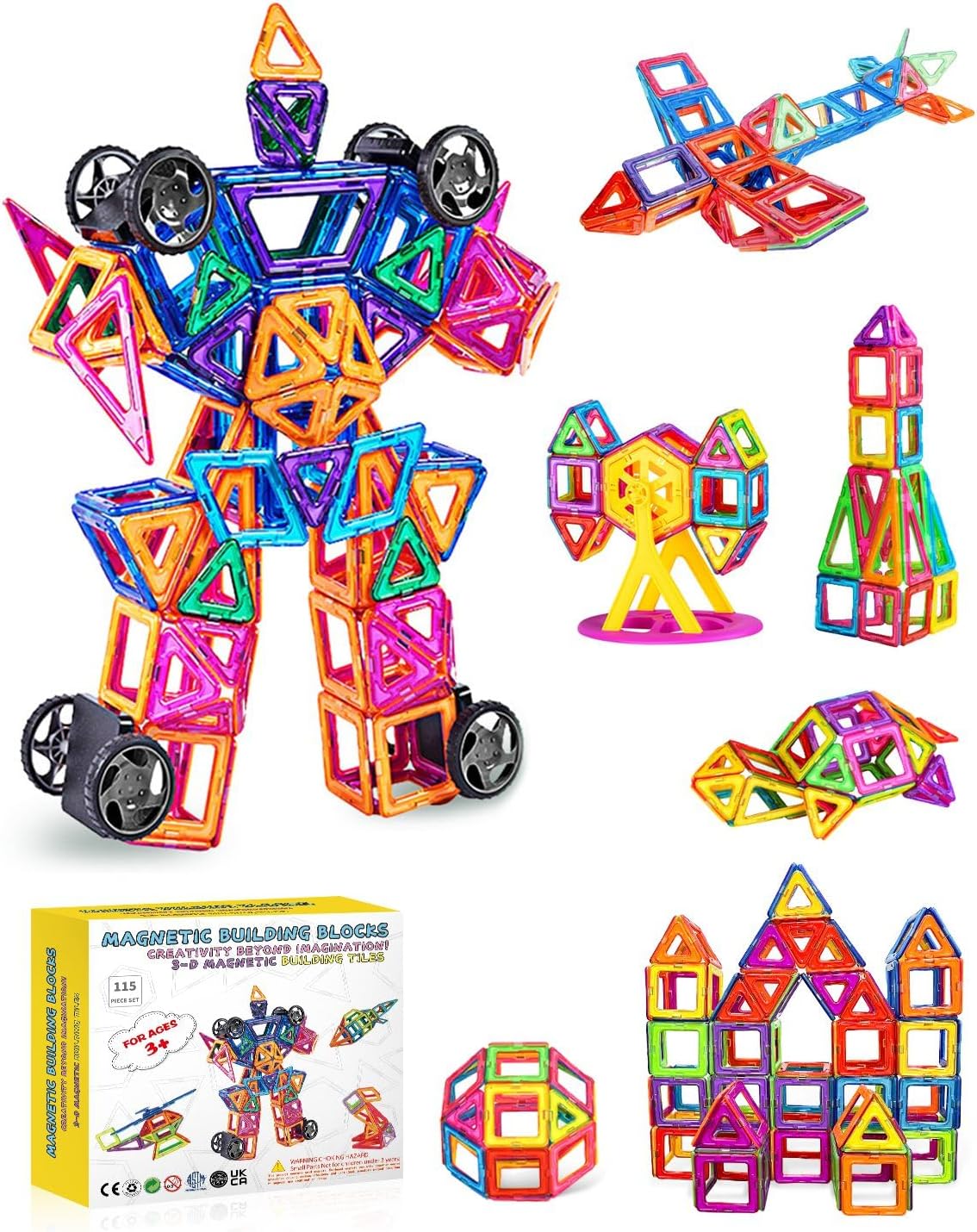 Lulizar 115PCS Magnetic Building Blocks Set, Intelligent Magnetic Tiles for Kids...