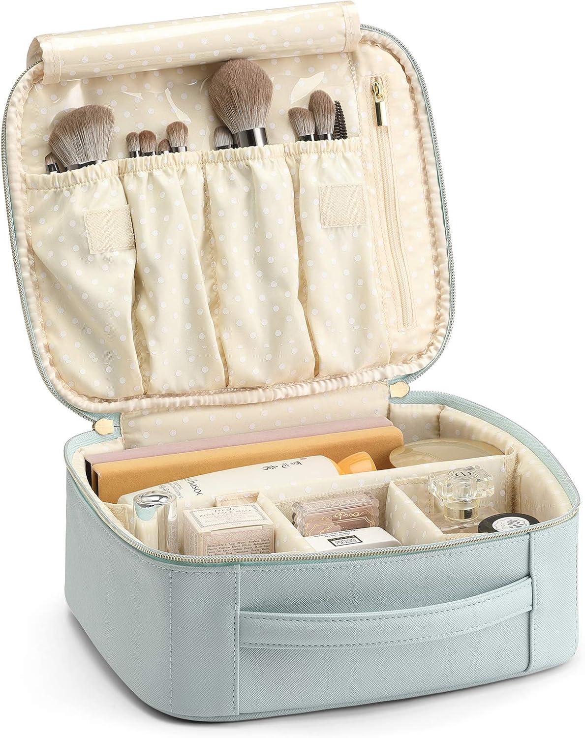 Vlando Makeup Bag with Compartments, PU Leather Large Cosmetic Bags with Handle,...