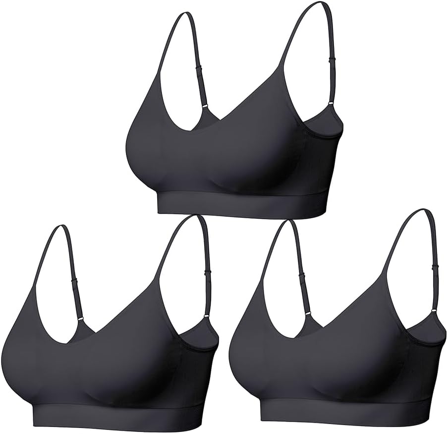 Comfyin Padded Bralette for Women Straps Sleep Bras Seamless Yoga Sport Bras 3 P...