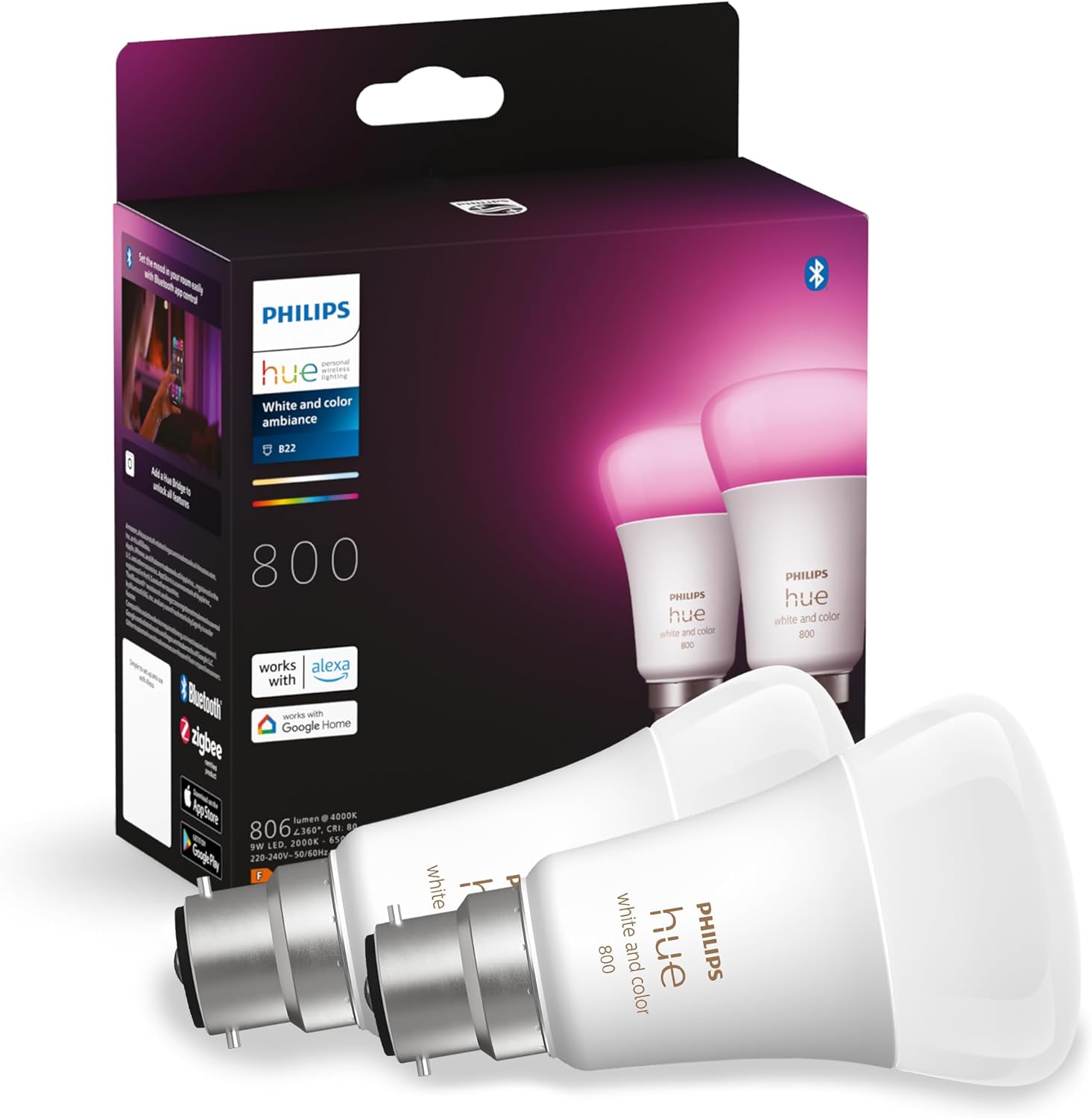 Philips Hue White and Colour Ambiance Smart Bulb Twin Pack LED [B22 Bayonet Cap]...