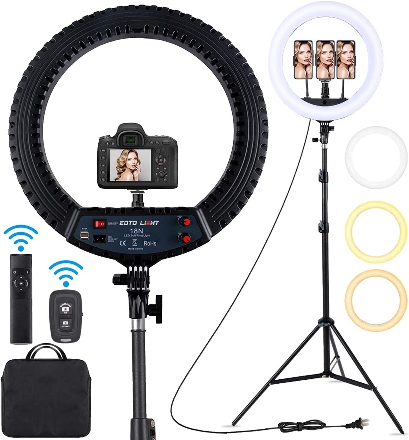 18 inch LED Ring Light with Tripod Stand Dimmable...
