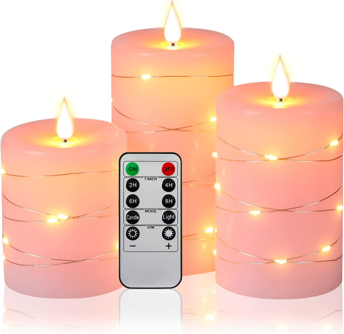 Flameless Candles 360 Degree Viewing Angle, with Starry String Lights, 3-Pack Fa...