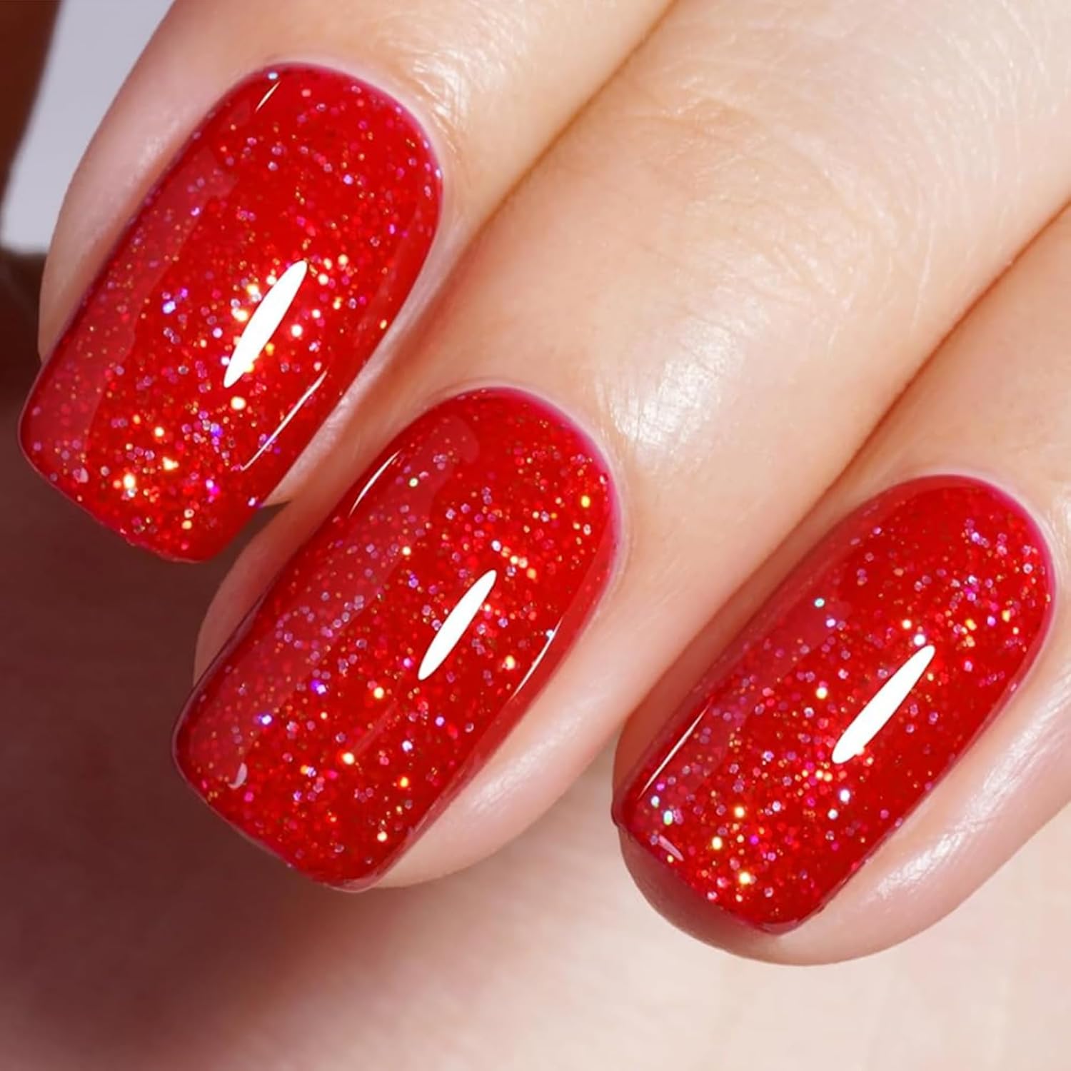 TOMICCA Glitter Gel Nail Polish, Red Glitter Gel Nail Polish, Soak Off UV LED Fi...