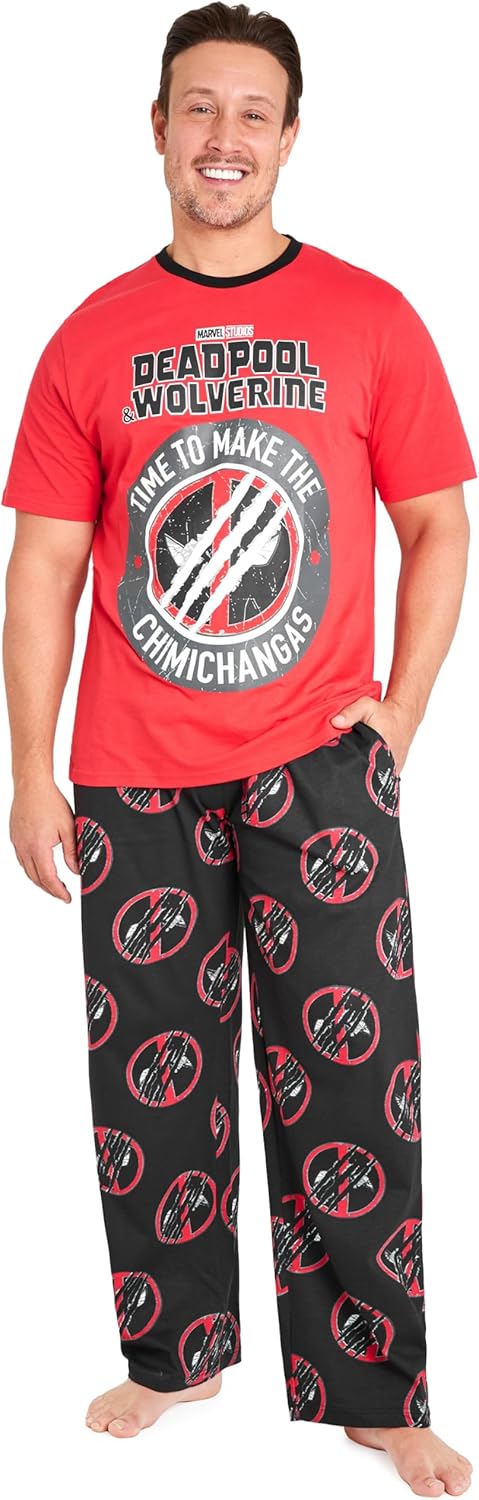Marvel Deadpool and Wolverine Mens Pyjama Set, Soft Comfortable PJs Loungewear -...