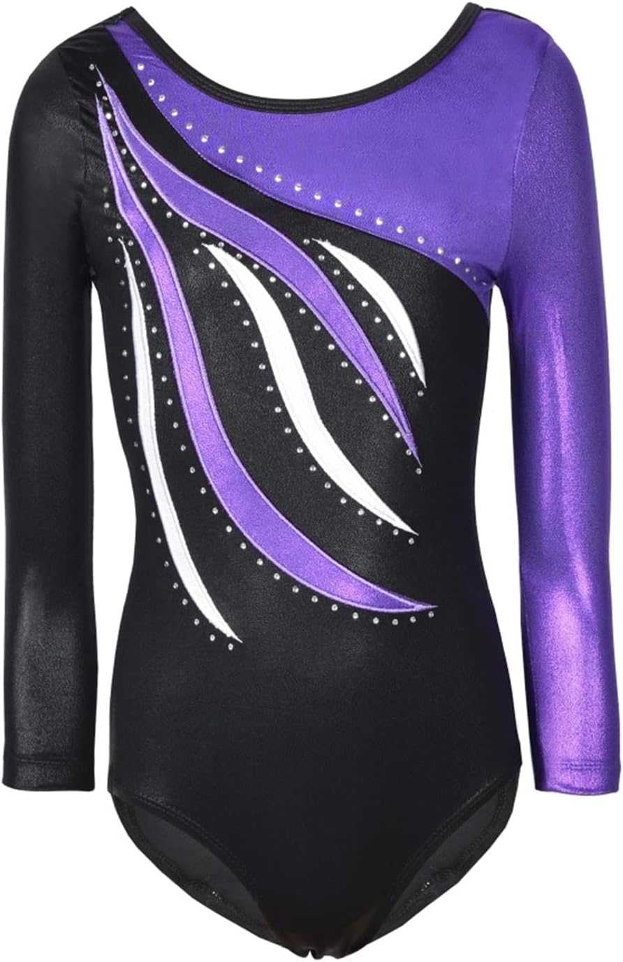 MORESAVE Gymnastics Leotards for Girls Long Sleeve Sparkle Leotards Shiny Embroi...