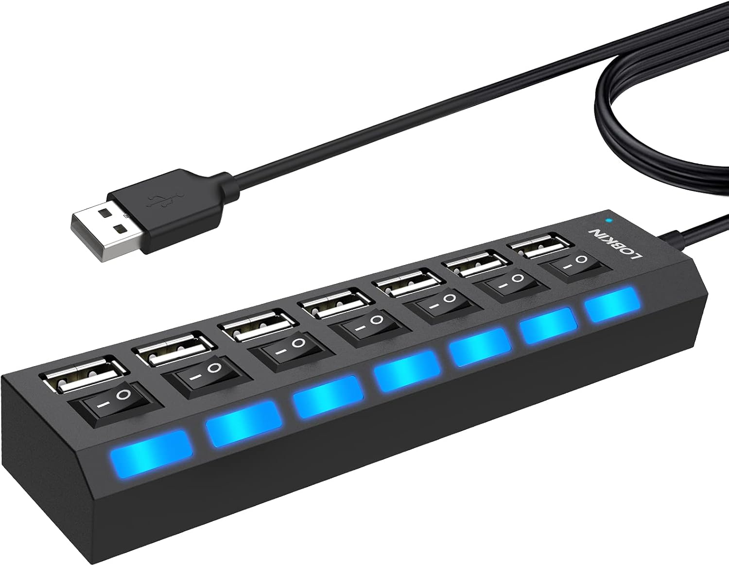LOBKIN USB Hub 7-Port,USB 2.0 Data with Individual On/Off Power Switches and Lig...