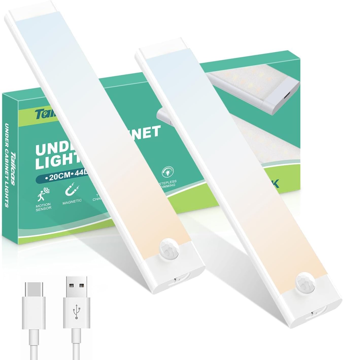 Under Cabinet Kitchen Lights, 2 Pack 44 LED Motion Sensor Lights Indoor, 2000mAh...
