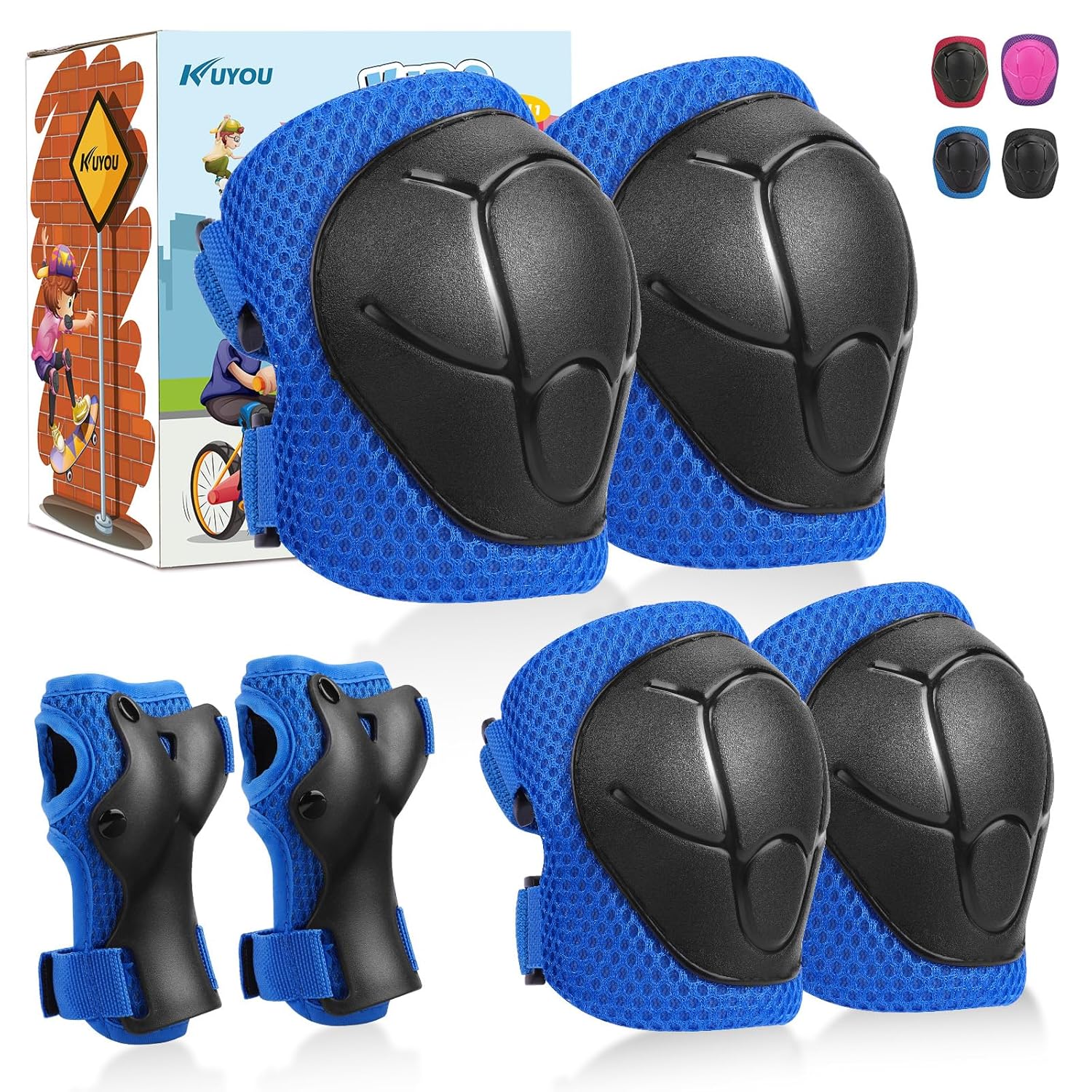 Kids Knee Pads with Gift Box,6 in 1 Protective Gear Set with Elbow Pads,Wrist Gu...