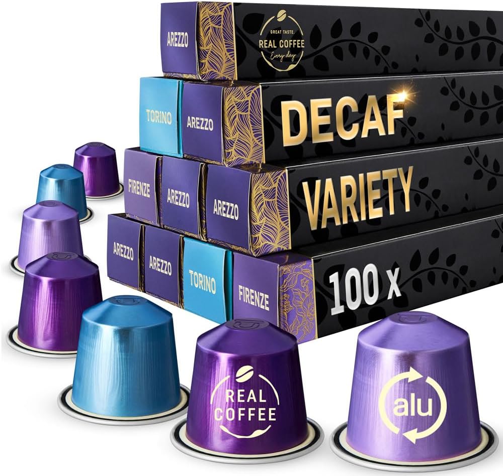 Real Coffee Decaf Italian Variety | 100 Nespresso Compatible Pods | Medium & Dar...