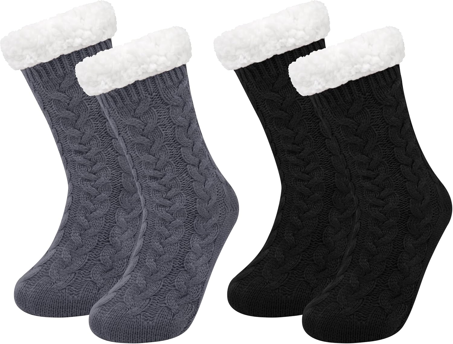 Chalier Fashion 2 pair Slipper Fluffy Socks for Women Warm Fuzzy Casual Knitted...