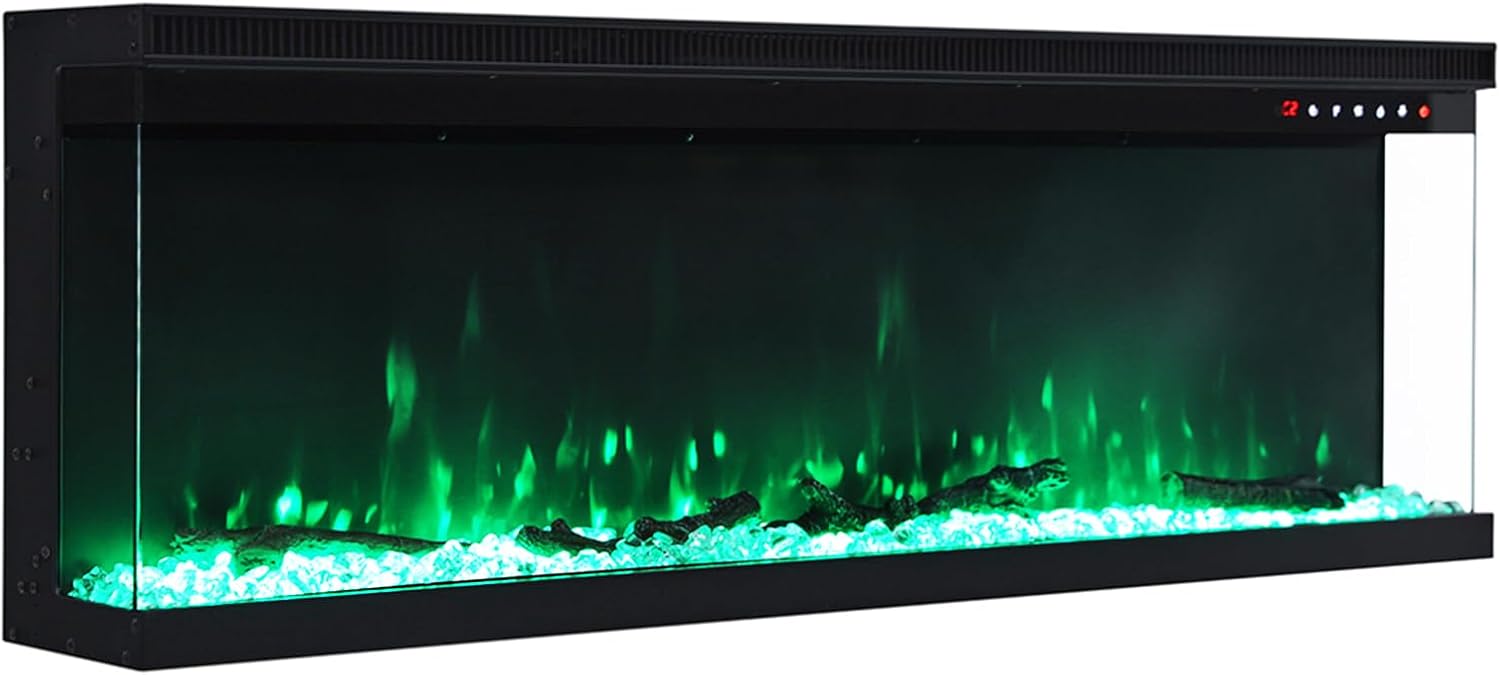 INMOZATA Electric Fire 60inch/152cm 3-Side Glass Display Media Wall Fire Recesse...