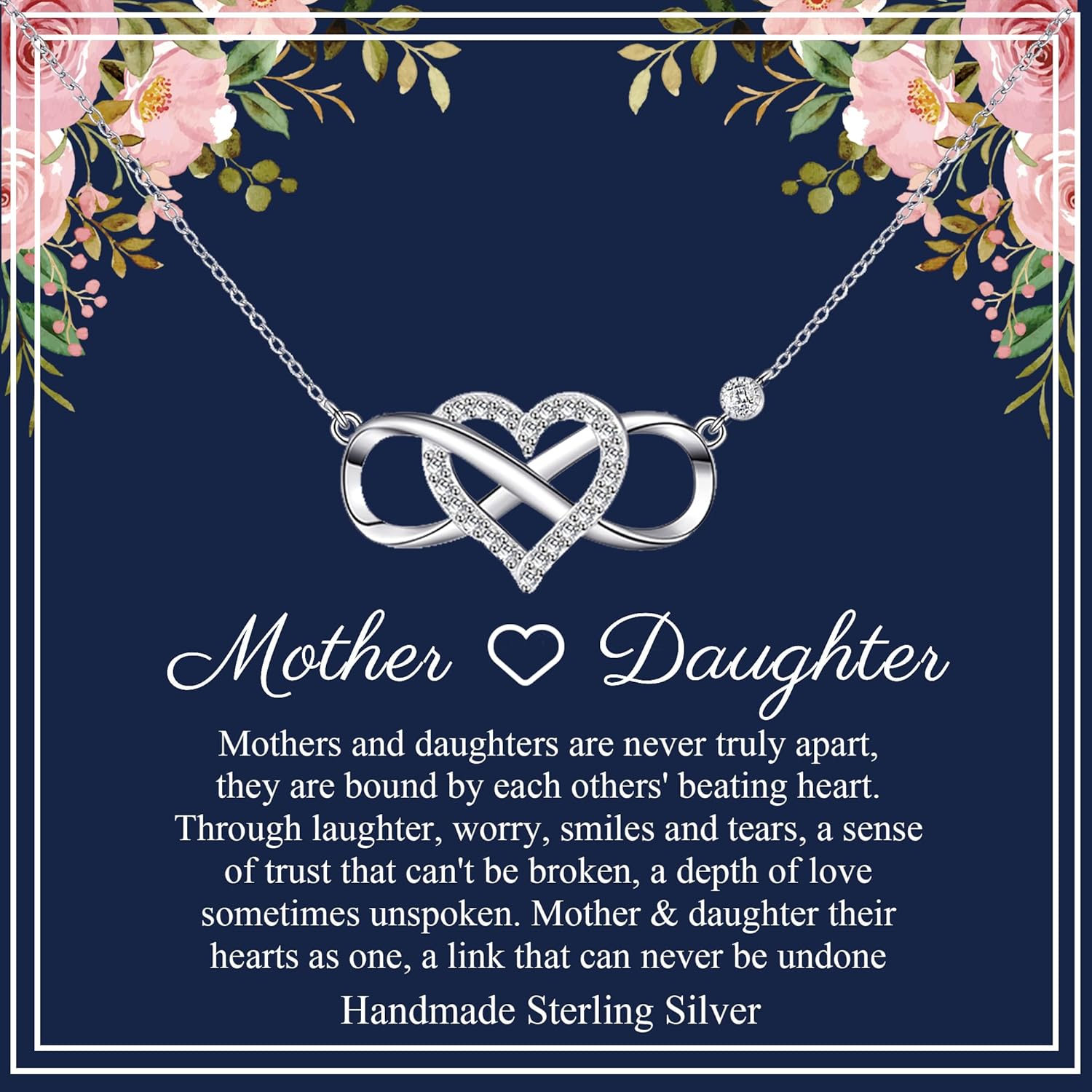 PRETOLE Gift for Mum/Daughter Sterling Silver Eternity Pendant Necklace with Hea...