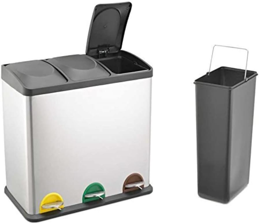 EVRE Recycling Bin with Lids for Kitchen / 60 Litre Capacity / 3 Compartments Wa...