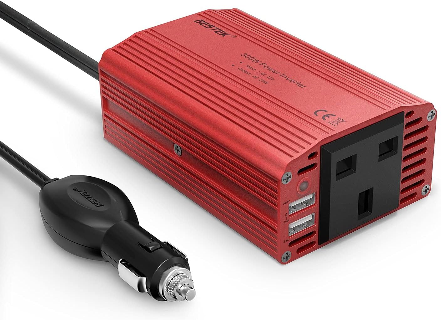 BESTEK 300W Power Inverter DC 12V to 230V AC Converter with AC Outlet and 4.8A D...