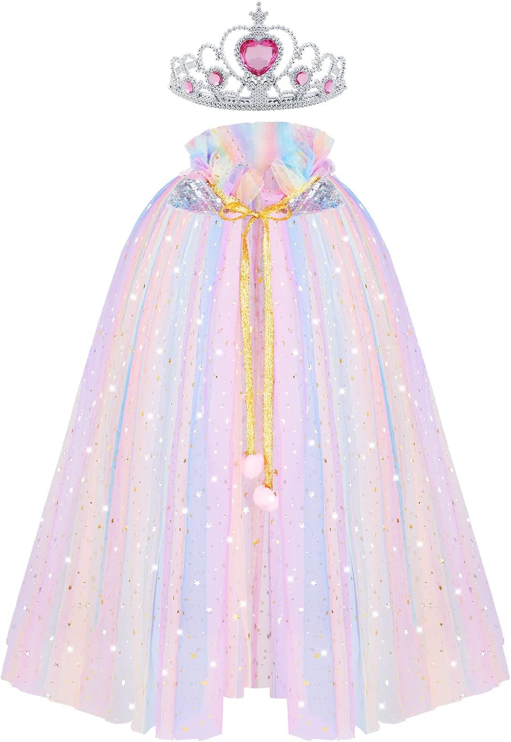 ACWOO Princess Cape for Girls, Colorful Princess Cloak with Crown, Princess Elsa...