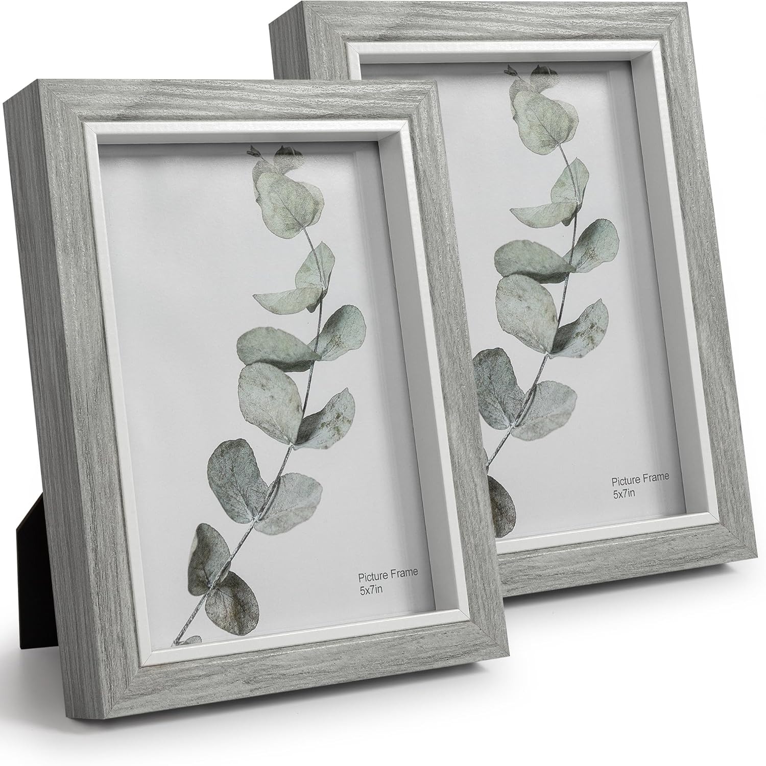 Afuly 7x5 Photo Frame Grey Wooden Deep Picture Frames with White Thick Edge for...