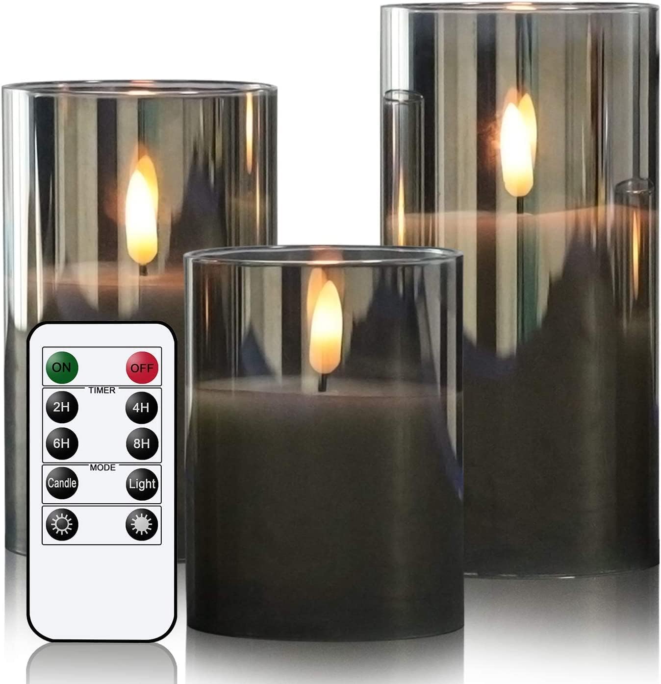 Eldnacele Gray Glass LED Candles with Remote, Battery Operated Flickering Flamel...