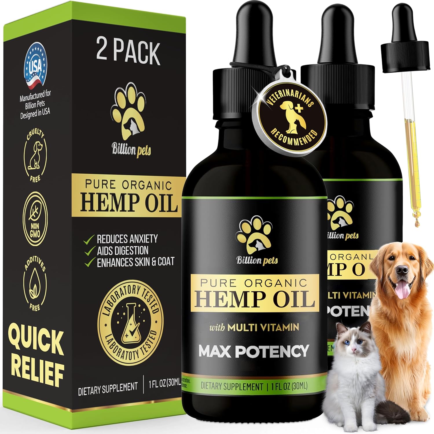 Billion Pets - Hemp Oil for Dogs Cats UK made - Calming Dogs Treats - Hip and Jo...