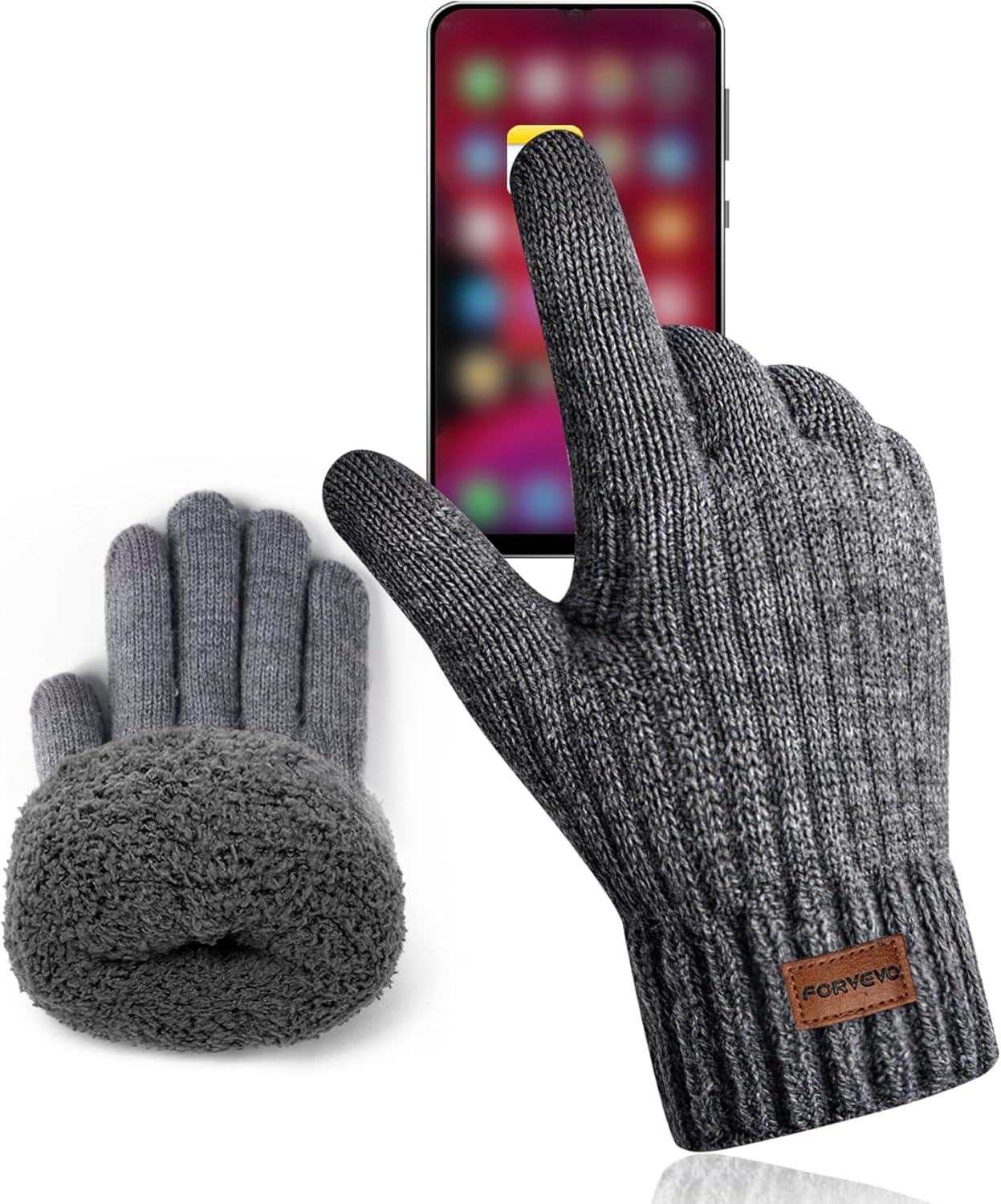 FORVEVO Mens Gloves, Winter Thermal Gloves Womens, Warm Knit Touchscreen Gloves...