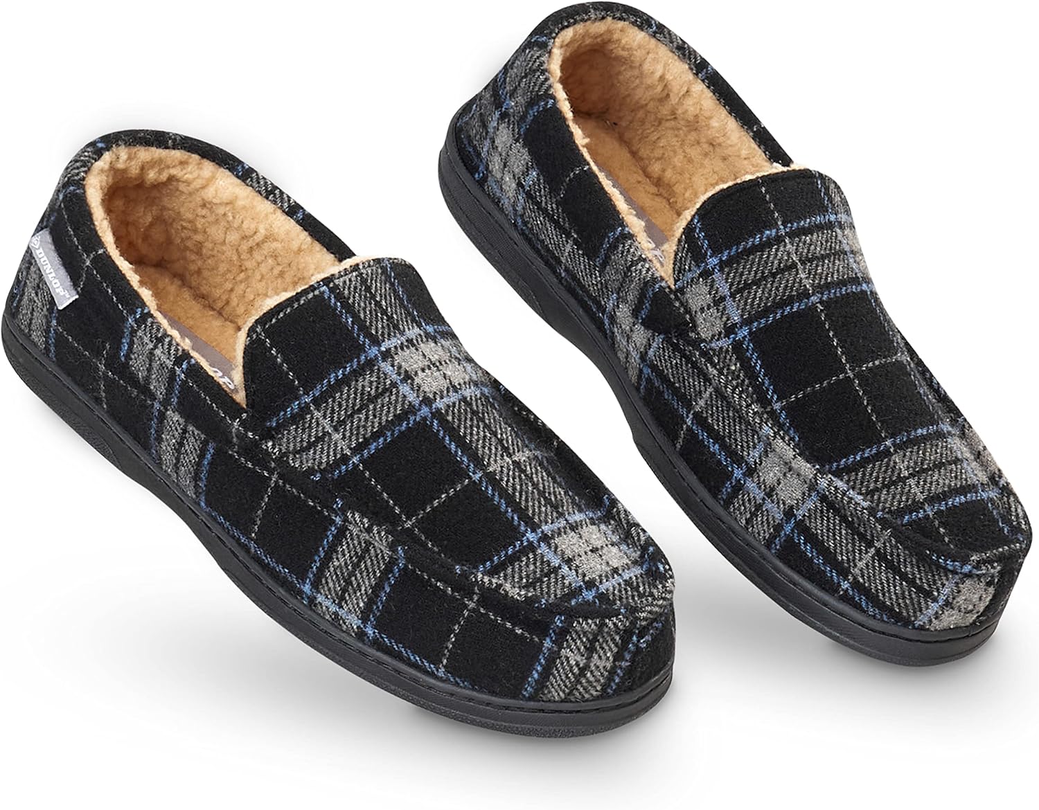 DUNLOP Moccasins Slippers Men Loafers Faux Fur Slippers Rubber Sole Memory Foam...