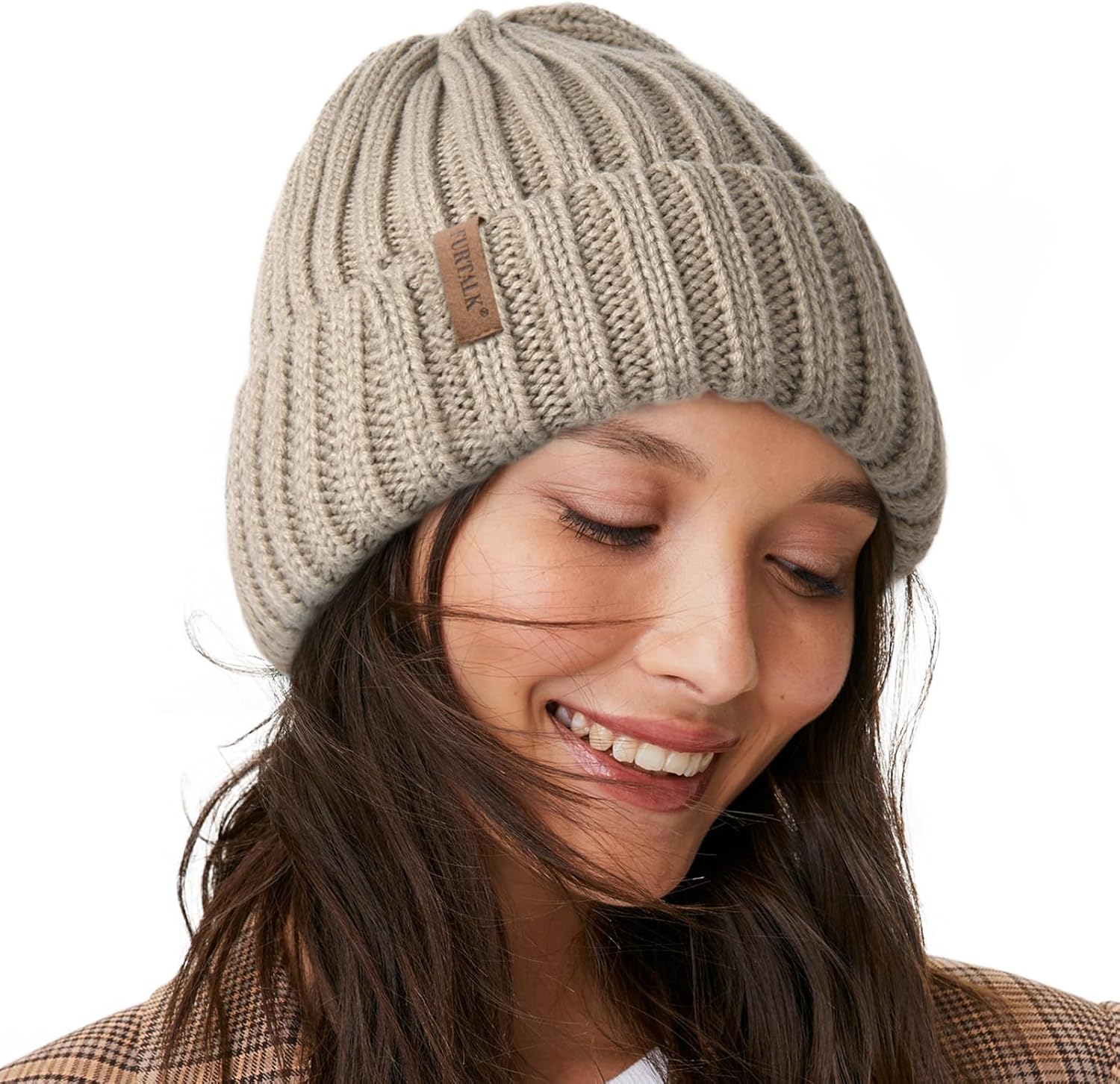 FURTALK Womens Slouchy Winter Knit Beanie Hats Chunky Hat Bobble Hat Ski Cap smo...