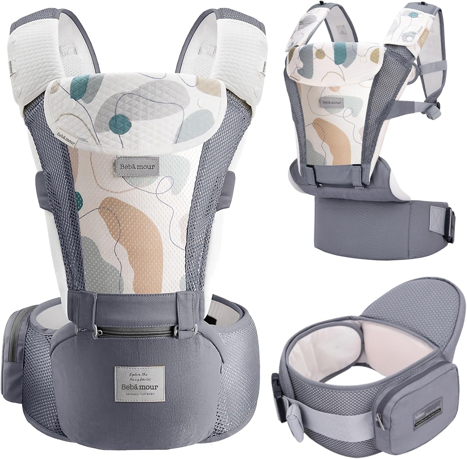 Bebamour Baby Carrier Newborn to Toddler Baby Carrier Hipseat 0-36Months with He...