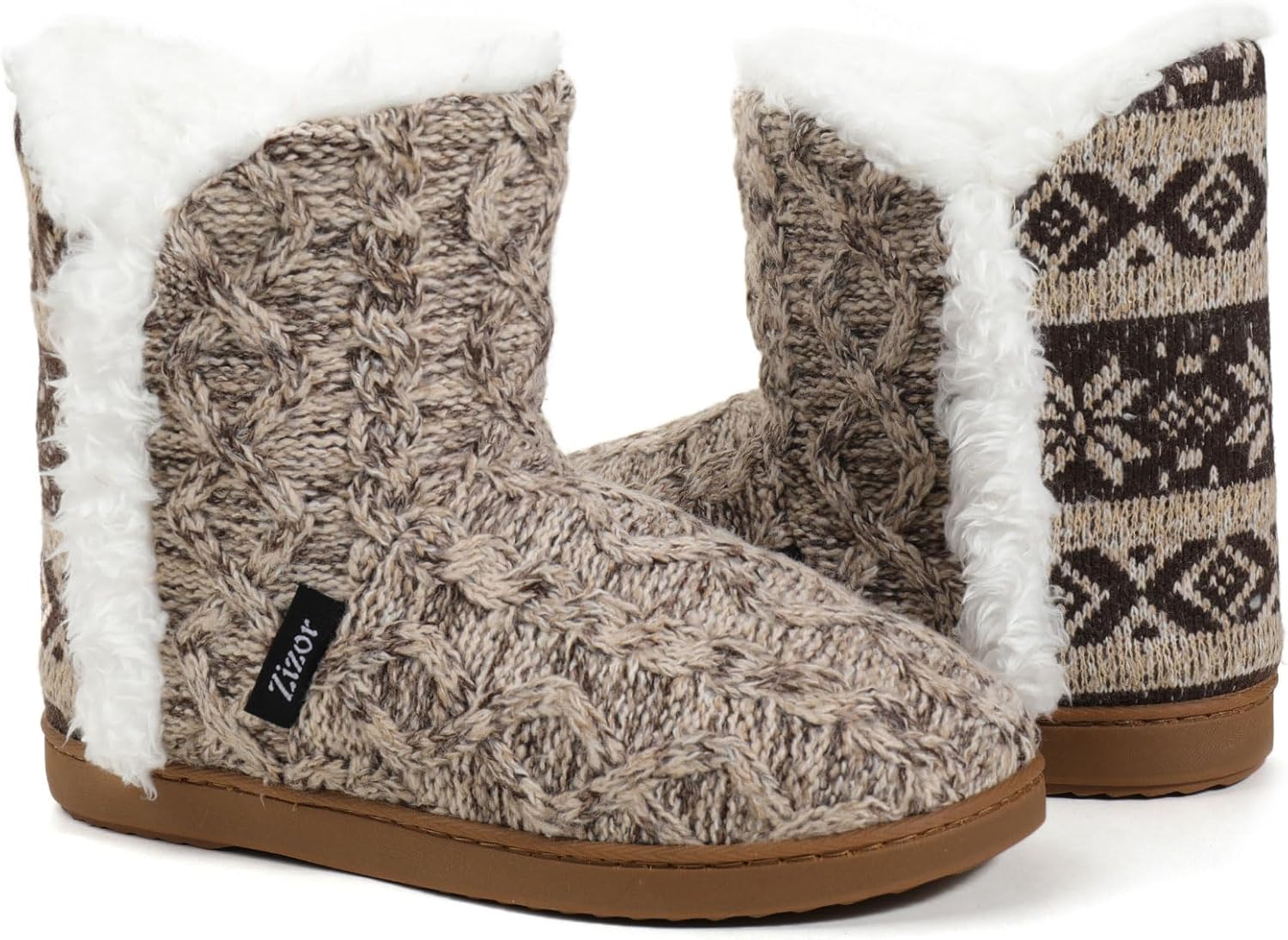 Zizor Ladies' Jenna Knit Slipper Boots with Memory Foam, Fur Lined Memory Foam H...
