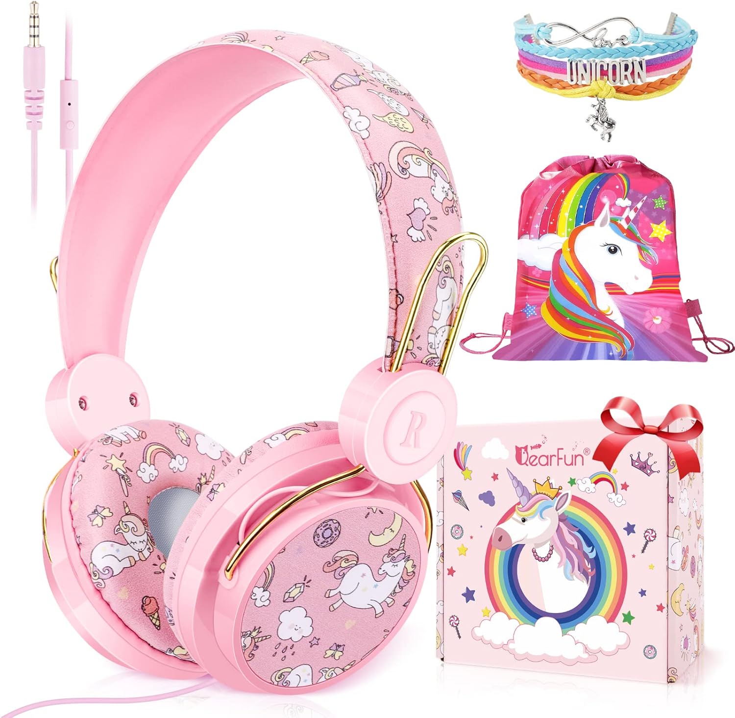 Kids Headphones, Cute Unicorn Childrens Headphones Wired with Microphone, Adjust...