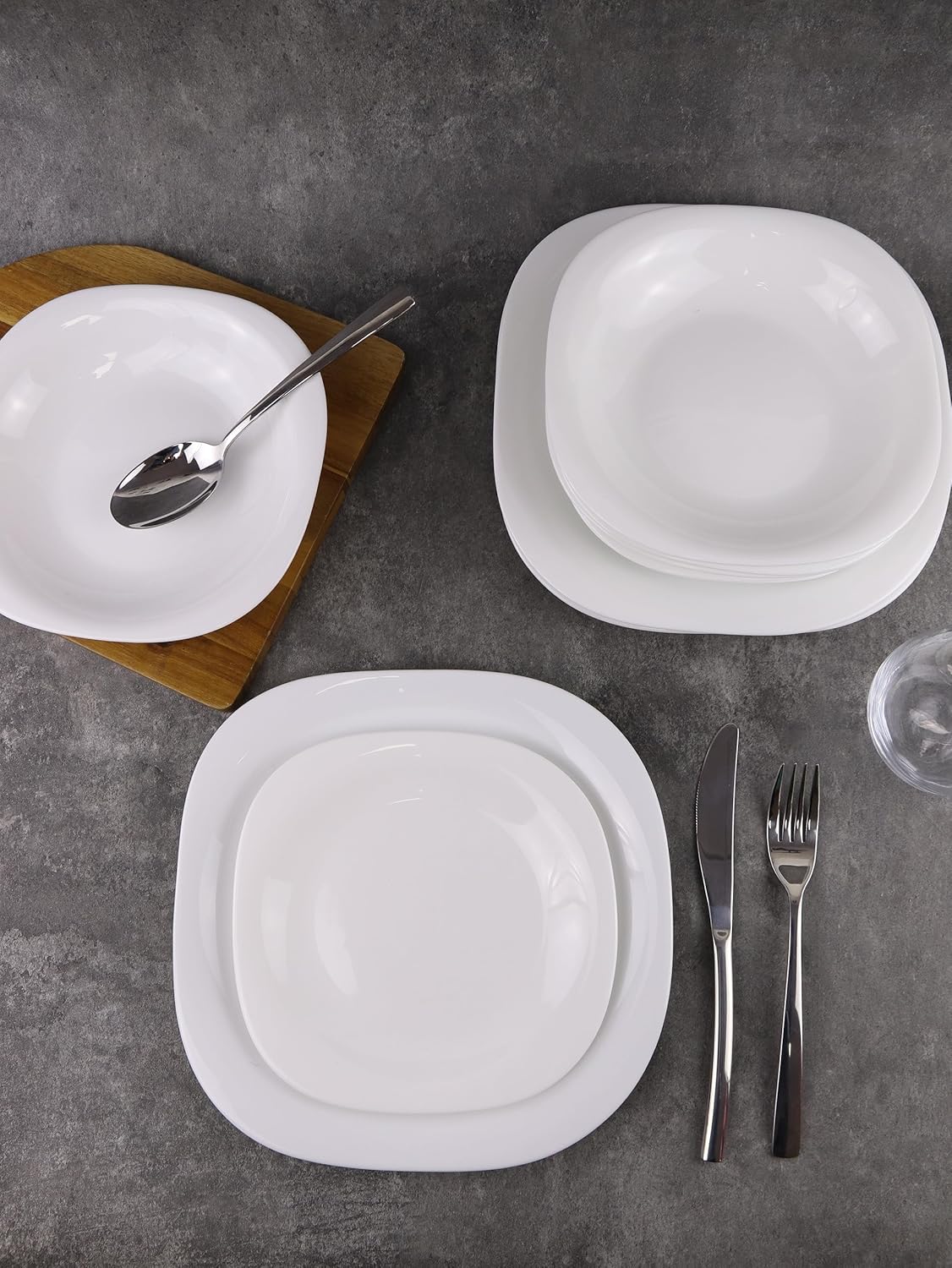 12/24 Pc Dinner Set Bowl Side Dinner Plate 12 or 24 Piece Smooth Plain or Wavy D...