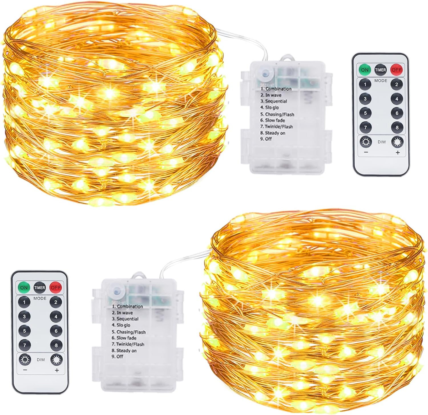 Fairy Lights Battery Operated 2 Pack,12M/40FT 120LED String Lights Battery Power...